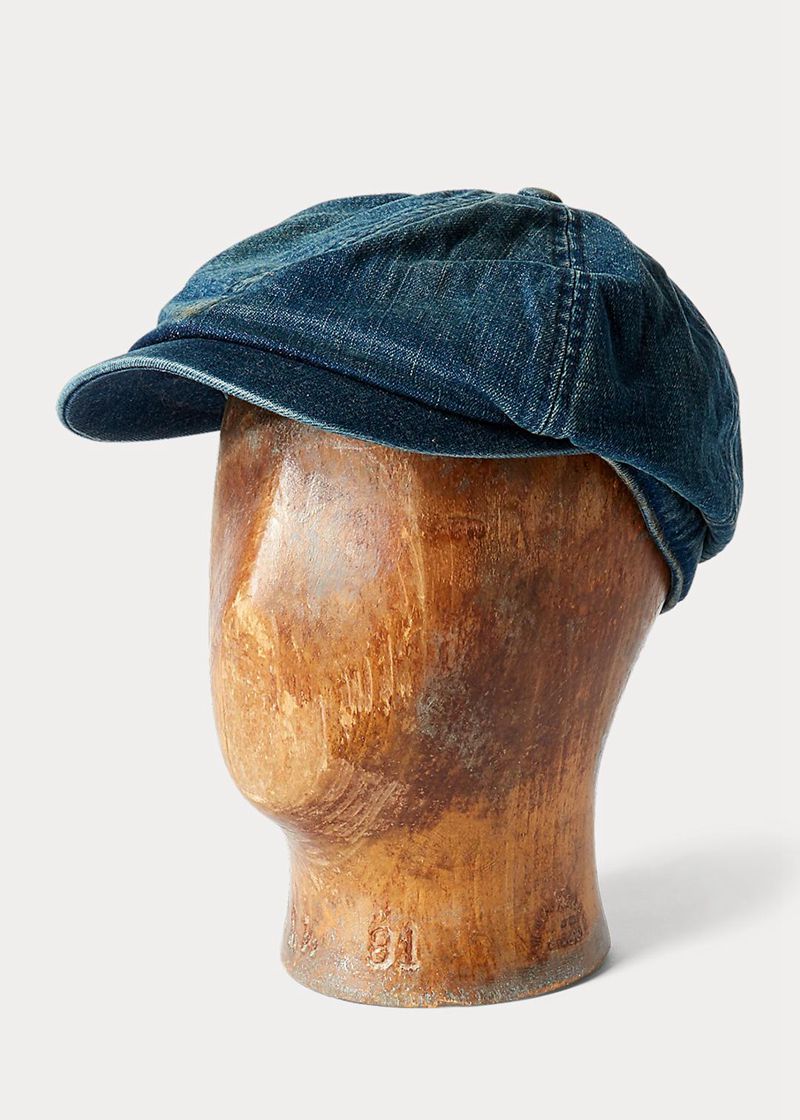 Czapka RRL Męska Niebieskie Indigo Denim Newsboy 619305-DEF